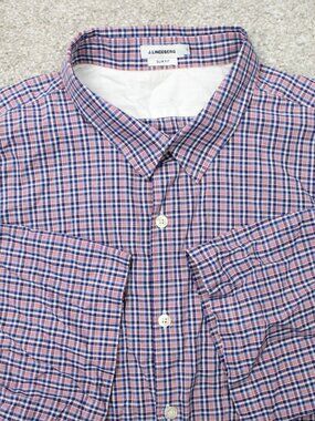 J. Lindeberg Shirt Men XL Blue/Red Slim Fit Roll Sleeve 100% Cotton Short Sleeve